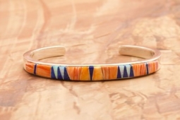 Calvin Begay Genuine Spiny Oyster Sterling Silver Bracelet
